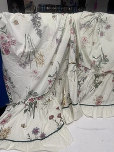 VTG Lg Curtain or bed cover w70" polkadot flowers butterfly - Picture 1 of 2