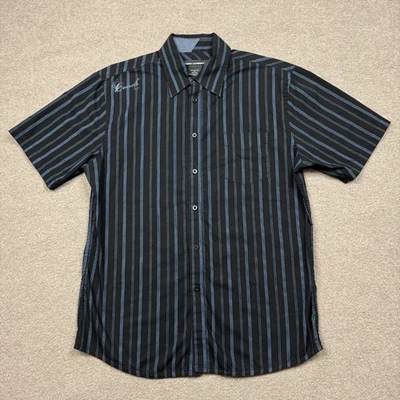 Vintage Ocean Current Button Up Shirt Men's Size L Black Short Sleeve Pinstriped - Image 1 of 4