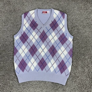 Vintage Tail Sweater Vest Womens Large Lavender Argyle Wool Blend V Neck 90s - Picture 1 of 8