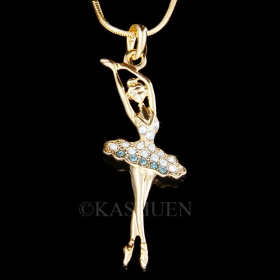 Blau Ballerina mit Swarovski Kristall Ballett Tänzer Der Nussknacker Halskette - Bild 1 von 2