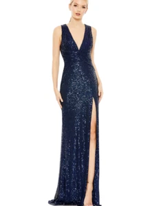 Mac Duggal V-NECK SEQUIN WRAP WAIST GOWN BLUE SIZE 22 (26598) - Picture 1 of 7