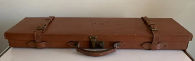 RARE ANCIENNE VALISE MALETTE DE CHASSE FUSIL - CUIR - INITIALES P.M - Photo 1/4
