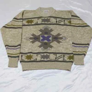 Vintage McGregor Southwest Aztec Y2K Heavy Pullover Sweater Tan Grey Purple READ - Picture 1 of 12