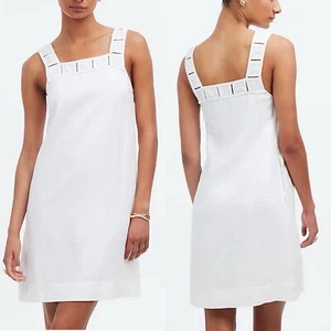 MADEWELL Mini Dress Women 4 Embroidered Tank Linen Crisp White Pockets NQ595 - Picture 1 of 14