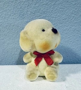 Vintage Dog Puppy Piggy Coin Bank  Fuzzy Flocked MCM 5.5" Tall - Picture 1 of 7
