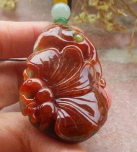 Video Certified Red Green A Jade jadeite Pendant Butterfly Lotus 蝴蝶 695983 AS - Picture 1 of 9