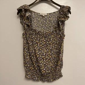 SIZE 8 Multi OASIS Floral Sheer Frills Stretch Cap Sleeve Top Blouse Holiday Sum - Picture 1 of 6
