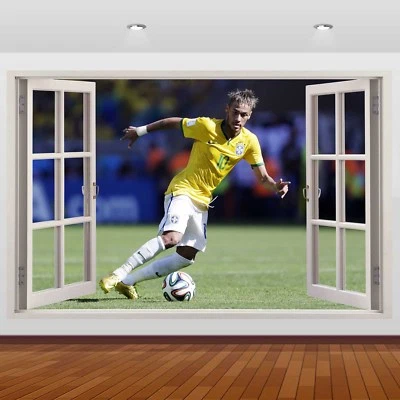Autocollant fenêtre Neymar Jr. Brésil PSG Barcelone 3D vue murale affiche vinyle art 875 - Photo 1/2