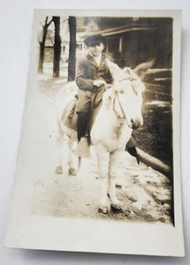 VTG 1915 RPPC YOUNG BOY (GERMAN ? *) ASTRIDE DONKEY W/ SADDLE FULL TACK VG - Picture 1 of 2