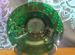 VINTAGE Viking Glass Green MCM Art Blown Glass 12" Centerpiece Bowl 3.25" Tall - Picture 1 of 12