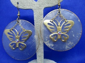 Shell AB Rhinestone Butterfly Pierced Earrings Rhinestone Shell Butter Earrings - Picture 1 of 12