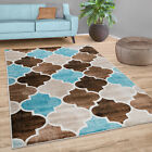 Teppich Wohnzimmer Marokkanisches Muster Kurzflor Modern In Beige Blau Braun