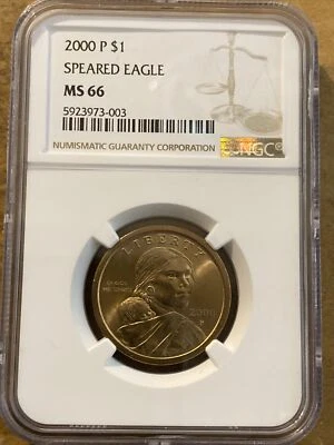 2000 P Sacagawea Dollar NGC MS66 - Wounded Eagle / Speared Eagle - Image 1 of 4