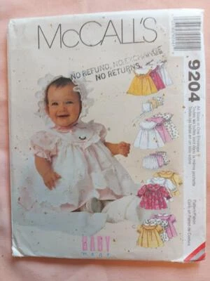 McCall's 9204 Infants Pinafore, Dress, Panty & Bonnet Pattern Size 14-26 lbs - Image 1 of 2