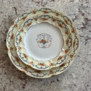 Riviera by Haviland Limoges Dinner & Lunch Plates Blue Scroll w Floral Pattern - Picture 1 of 3