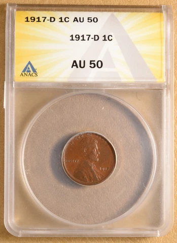 1917 D Lincoln Wheat Penny ANACS AU50 Cover
