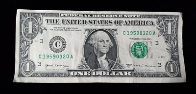$1 Bill March 20, 1959 Birthday Anniversary Note Fancy Serial Number 3/20/1959 - Image 1 of 4