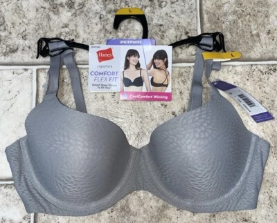 NWT Womens Gray Silver Hanes Comfort Flex Underwired Bra Size Large - Image 1 of 4
