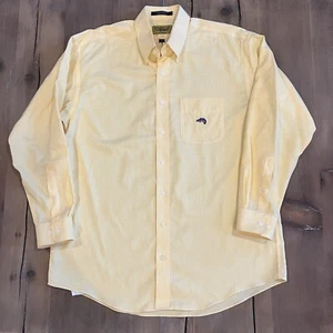McLavy Ltd Yellow White Checked Long Sleeve Button Down Shirt Fish Logo Large - Bild 1 von 4