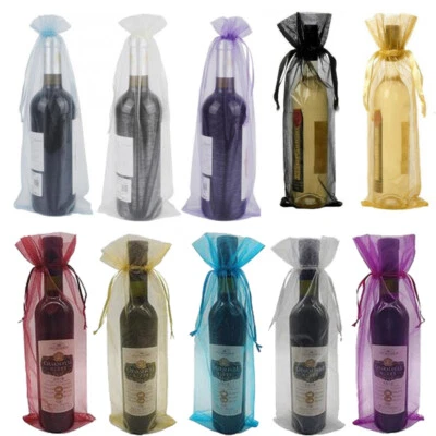 10/50Pcs Organza Bottle Bags Wine Mesh Bag Sheer Chirstmas Wine Bottle Gift Bags - Image 1 of 4