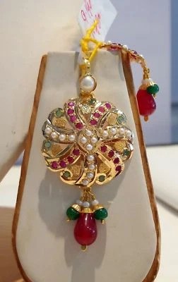 JUEGO DE PENDIENTES COLGANTES COLLAR ORO 22K CON JOYAS PERLA ESMERALDA RUBÍ  Foto 1 de 4