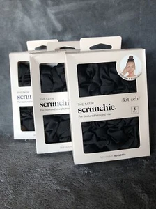 3PK Kit•sch The Satin Scrunchie Textured/Straight Hair • 5 Pieces ( Black ) - Picture 1 of 2