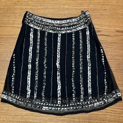 Minifalda Angie Negra Antigua Plateada Lentejuelas Brillo Años 80 90 Talla Pequeña Foto 1 de 4