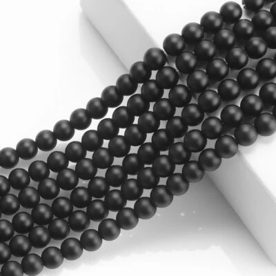Cuentas redondas de piedras preciosas de ónix negro natural mate 15,5"" 6 mm 8 mm 10 mm 12 mm Foto 1 de 3