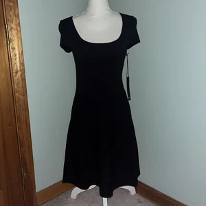 NWT Nicole Miller Women's sz S Black Fit & Flare Knit Sweater SL Dress - Picture 1 of 3