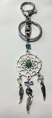 Chaveiro pingente apanhador de sonhos de pedra preciosa de jade feito à mão - Imagem 1 de 2