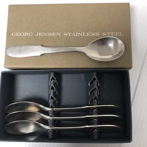 4 cucharas de café Georg Jensen de acero inoxidable.   X 4 5” Mitra en caja - Imagen 1 de 6