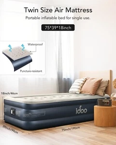 iDOO Luxury 18” Twin Inflatable Air Mattress w/ Built-in Pump Non-Slip Bottom - Picture 1 of 3