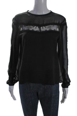 Intermix Womens Silk Sheer Panel Long Sleeve Pullover Blouse Top Black Size P - Image 1 of 4