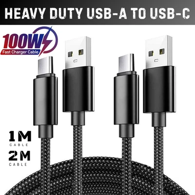 USB A to USB-C Cable 7A 100W Fast Charger Braided Long Type C Lead 25CM 1M 2M 3M - Image 1 of 4