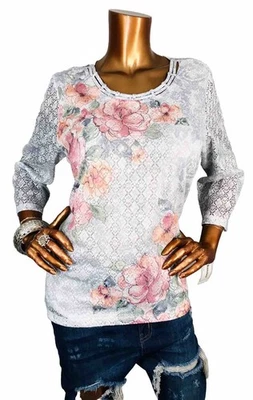 Alfred Dunner L Top NWT $56 Stretch Floral Soft Studded Lined Blouse Lace Shell - Image 1 of 4