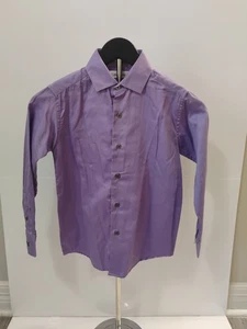 Calvin Klein Boys Sateen Long Sleeve Button Down Dress Shirt Sz 8 Purple - Picture 1 of 7