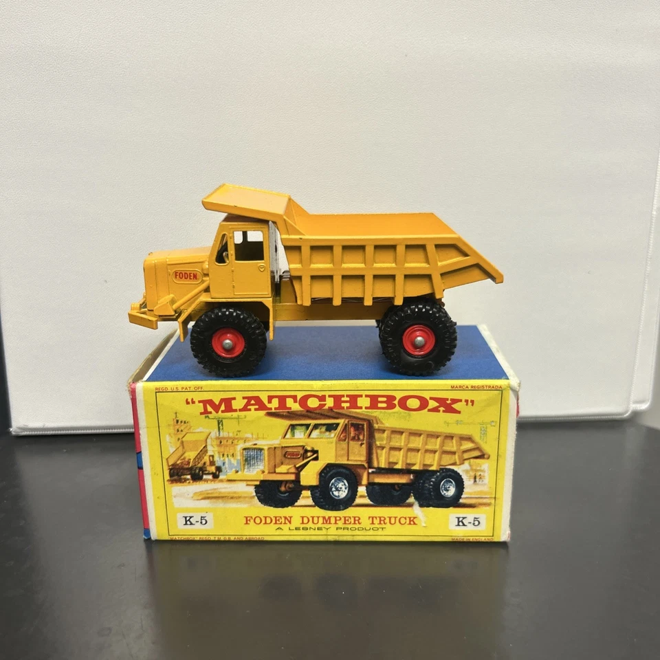 Matchbox K-5A Foden Tipper Truck yellow RED plastic wheels near mint / boxed - Image 1 of 4