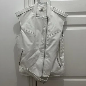Chaleco de Motociclista Daphnea Paris Imitación Cuero Blanco Sin Mangas Cremallera Cinturón Talla M - Imagen 1 de 4