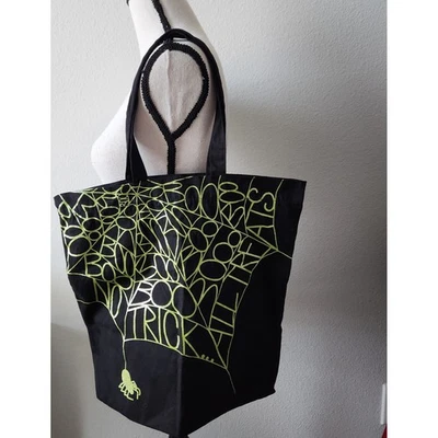 Винтажная холщовая сумка-тоут Y2K Bath and Body Works для Хэллоуина черная блестящая зеленая - Изображение 1 из 4