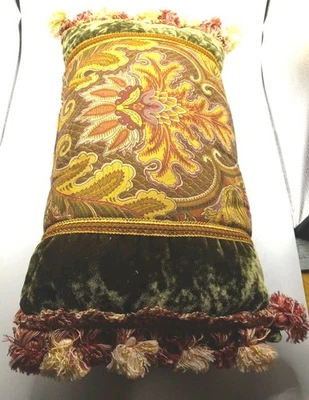 RAYMOND WAITES pillow, Pre-owned Beautiful In Greens, Burgundy And Beige Colors - Image 1 of 4