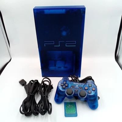 PS2 PlayStation 2 Console Ocean Blue SCPH-37000 Controller Japanese Tested - Image 1 of 4