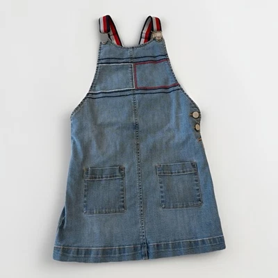 Tommy Hilfiger Girls 8/10 Overall Jumper Dress Denim • Red White Blue Straps - Image 1 of 4