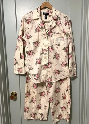 Lauren Ralph Lauren Womens M Floral Pajama Set Rose Print Monogram RLL Cotton - Image 1 of 4