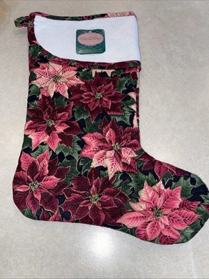 Vintage Charles Craft Cross Stitch 14" Christmas Stocking Poinsettias New - Image 1 of 4