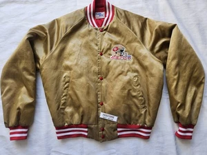 Chaqueta de satén vintage de los San Francisco 49ers línea de tiza dorada bombardero línea de tiza grande - Imagen 1 de 24
