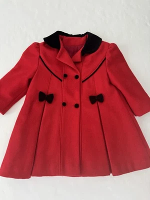 Abrigo de vestir rojo vintage niñas 4t 4 moda autopista EE. UU. lana terciopelo detalles lazos Foto 1 de 4
