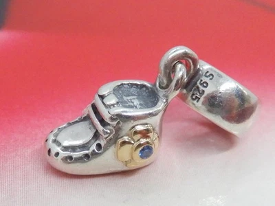 Pandora Silver and 14K Gold Baby Booty Dangle with Blue Zirconia 790403CZB - Image 1 of 4