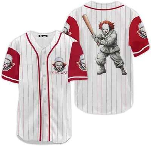 PENNYWISE BASEBALL MEN'S 4XL SHORT SLEEVE HORROR MOVIE SHIRT - Picture 1 of 1