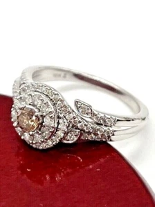10k White Gold Chocolate & White Diamond Engagement Ring Leaf Diamond Band - Picture 1 of 11