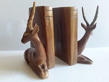 mid-century  wooden book ends antelope/deer